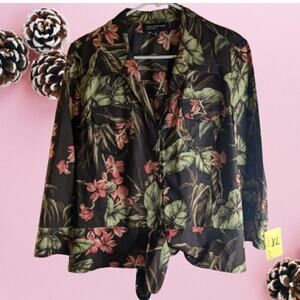 Jones New York XL button down long sleeve floral brown pink cotton womans jacket